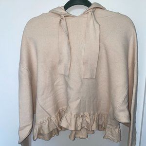Zara Light Pink Cropped Hoodie with Ruffle Trim